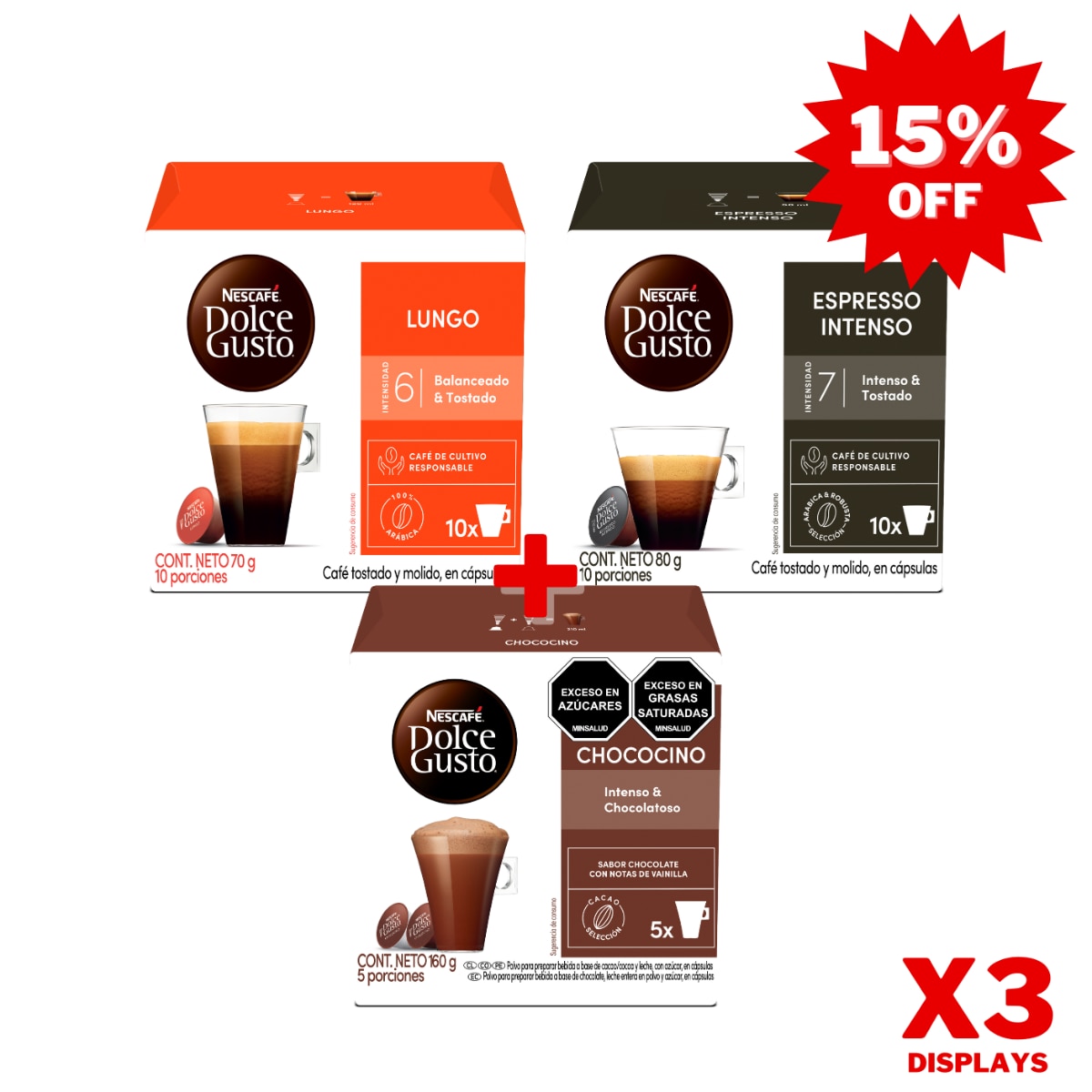 Pack x3 surtido (Chococcino+Lungo+Espresso)