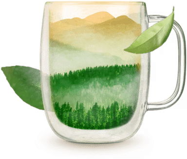Taza transparente con imagen de paisaje incorporada